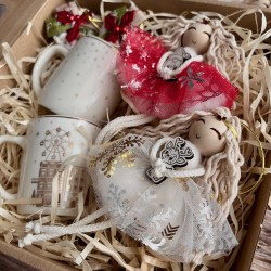 Świąteczny Zestaw Prezentowy - 2 Kubki i 2 Aniołki - złoty