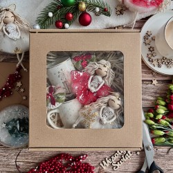 Świąteczny Zestaw Prezentowy - 2 Kubki i 2 Aniołki - złoty