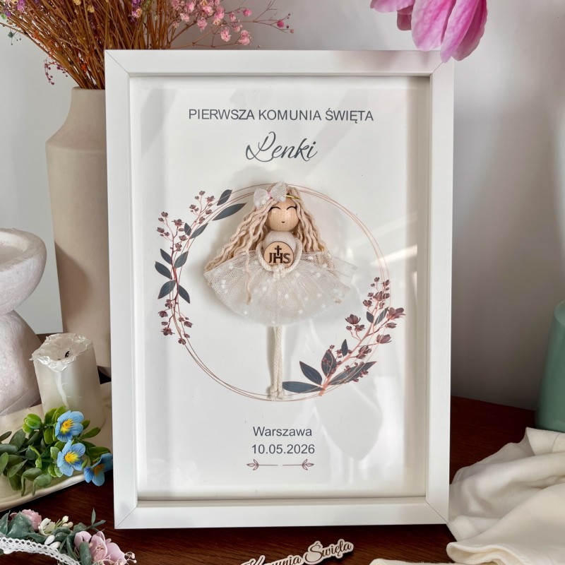 Aniołek dla dziewczynki - pamiątka Pierwszej Komunii Świętej Personalizacja