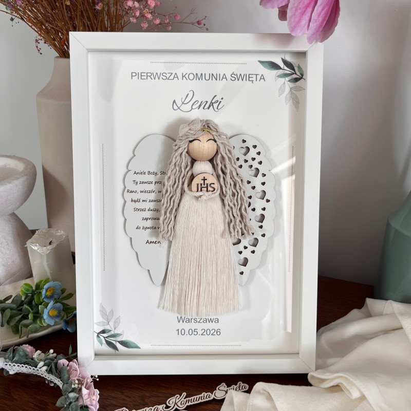 Anioł Stróż dziewczynka - modlitwa, pamiątka Pierwszej Komunii Świętej Personalizacja