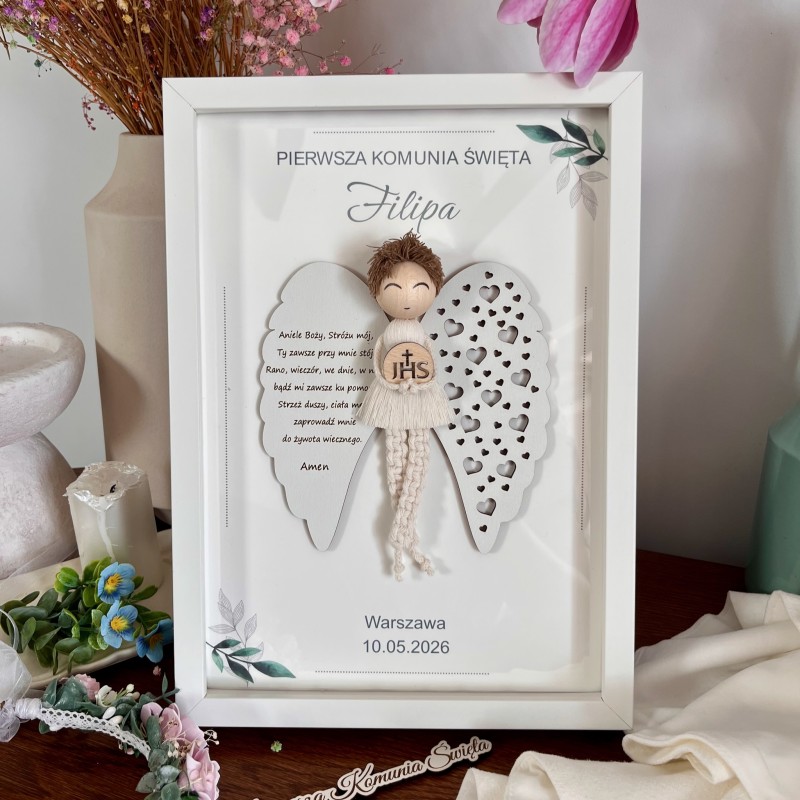 Anioł Stróż chłopiec - modlitwa, pamiątka Pierwszej Komunii Świętej Personalizacja