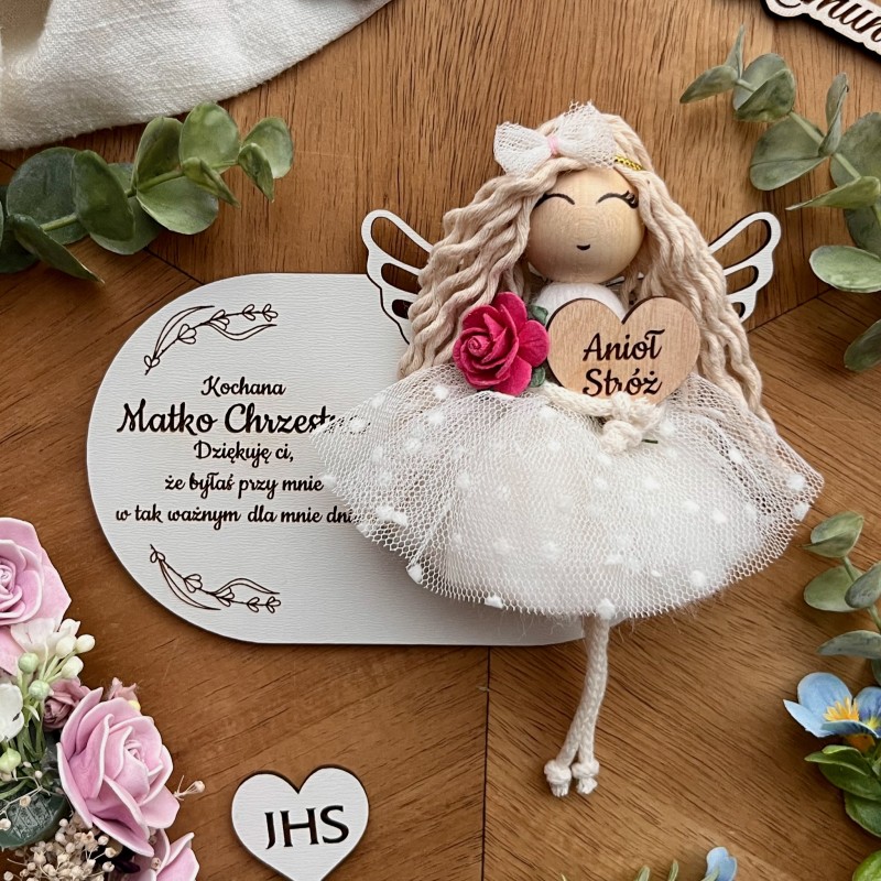 Aniołek magnes tabliczka - Podziękowanie dla Matki Chrzestnej Komunia