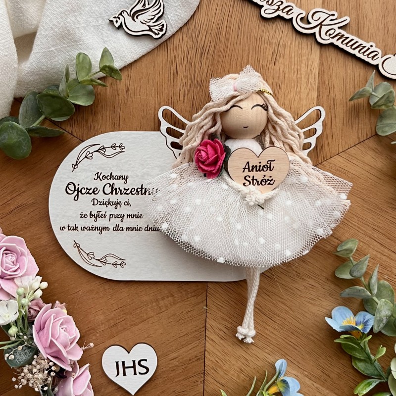 Aniołek magnes tabliczka - Podziękowanie dla Ojca Chrzestnego Komunia