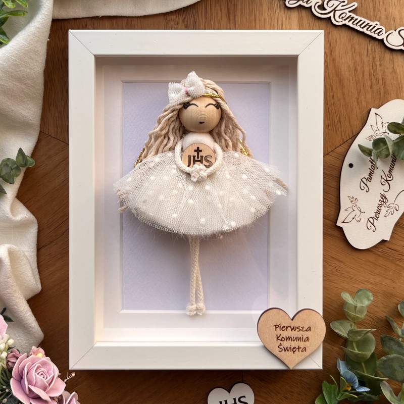 Anioł Stróż dla dziewczynki ramka, pamiątka Pierwszej Komunii Świętej