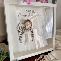 Anioł Stróż - ramka z szybką, pamiątka Pierwszej Komunii Świętej dla chłopca