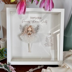 Anioł Stróż - ramka z szybką, pamiątka Pierwszej Komunii Świętej dla dziewczynki