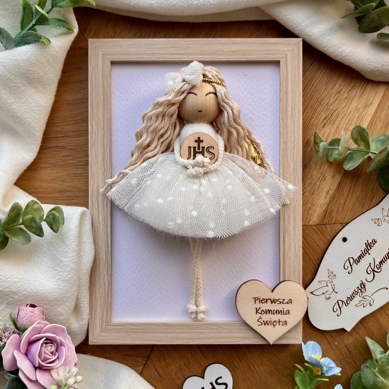 Anioł Stróż dziewczynka ramka, pamiątka Pierwszej Komunii Świętej