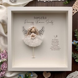 Anioł Stróż - ramka z szybką, pamiątka Pierwszej Komunii Świętej dla dziewczynki