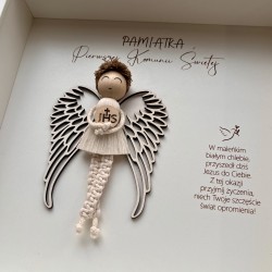 Anioł Stróż - ramka z szybką, pamiątka Pierwszej Komunii Świętej dla chłopca