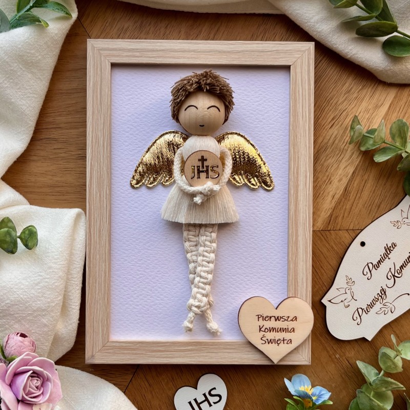 Anioł Stróż chłopiec- ramka, pamiątka Pierwszej Komunii Świętej