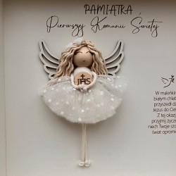 Anioł Stróż - ramka z szybką, pamiątka Pierwszej Komunii Świętej dla dziewczynki