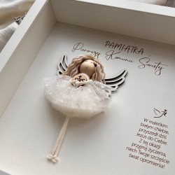 Anioł Stróż - ramka z szybką, pamiątka Pierwszej Komunii Świętej dla dziewczynki